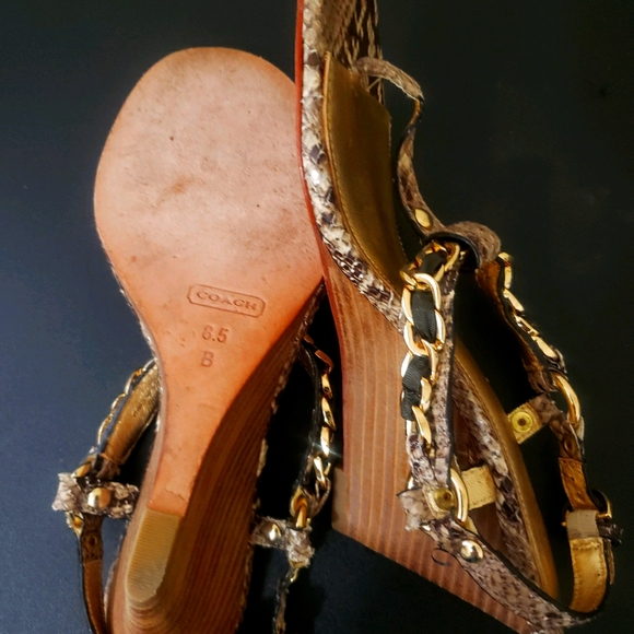 Snakeskin Wedges Embossed Leather Sandals COACH - Picture 7 of 9